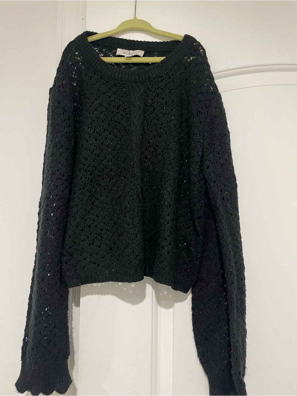 Black Open-Knit Crewneck Sweater from fame